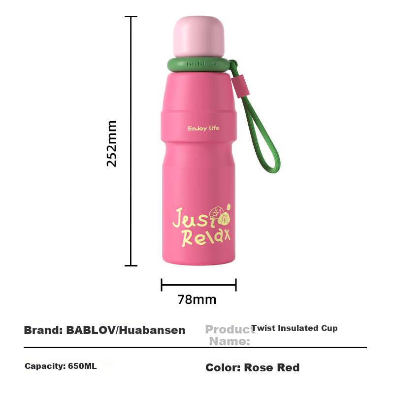 BABLOV Children's Insulated Cup, Stylish Large Capacity Water Bottle for Girls, New Direct Drinking Coffee Cup, Portable Mug
