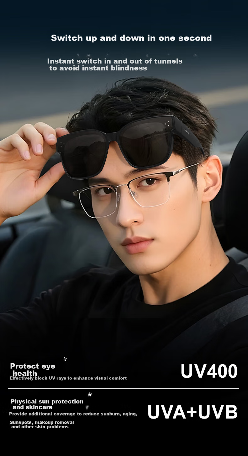 Jiaboli Polarized Clip-On Sunglasses for Prescription Glasses Unisex Driving UV Protection HUD Sun Glasses 3
