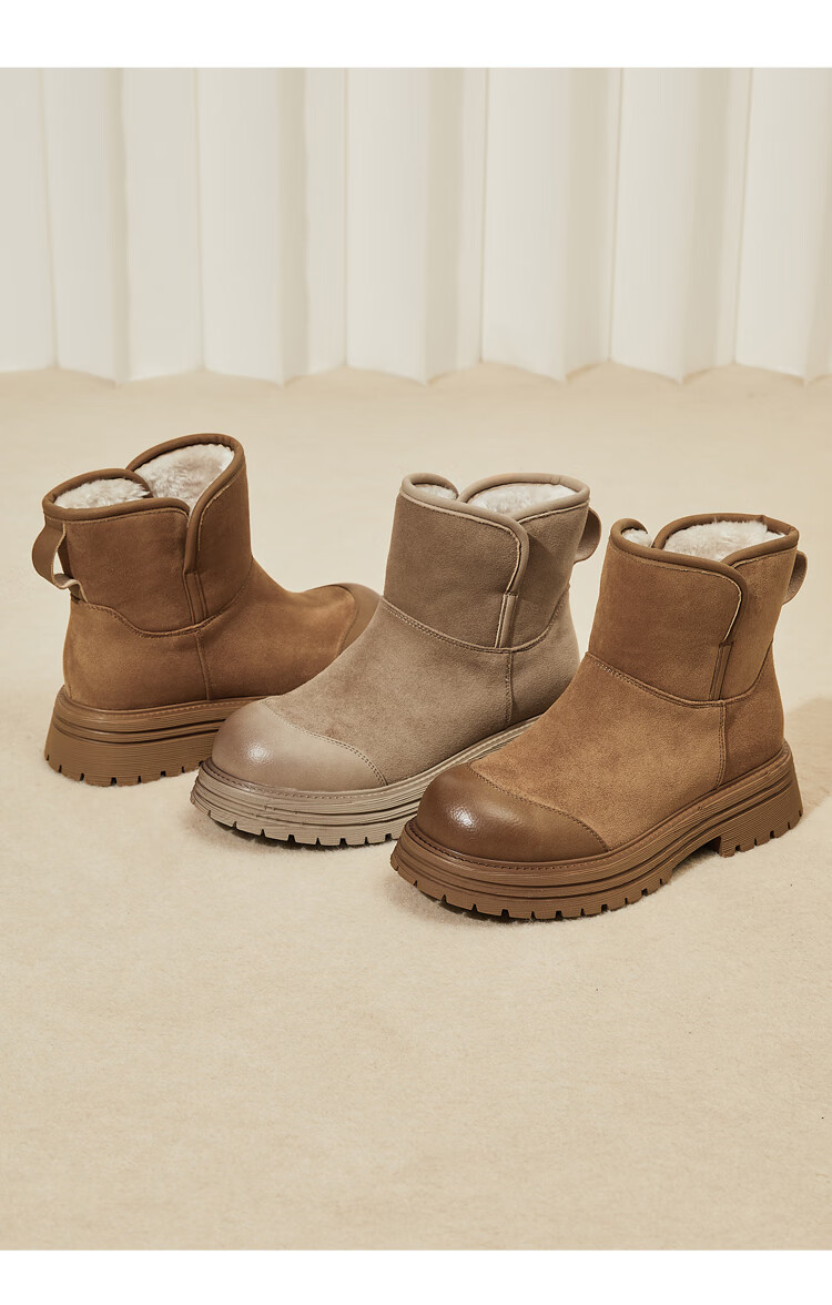 Daphne Northeast Women's Snow Boots 2025 Winter New Thick Sole Cotton Shoes Versatile Fleece Lined Warm Short Boots Khaki Size 40 3