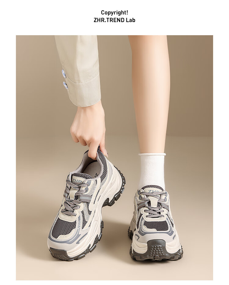 ZHR Women's Dad Sneakers Spring Autumn Lightweight Thick Sole 2026 New Casual Sports Shoes ID53 Silver Size 35 9