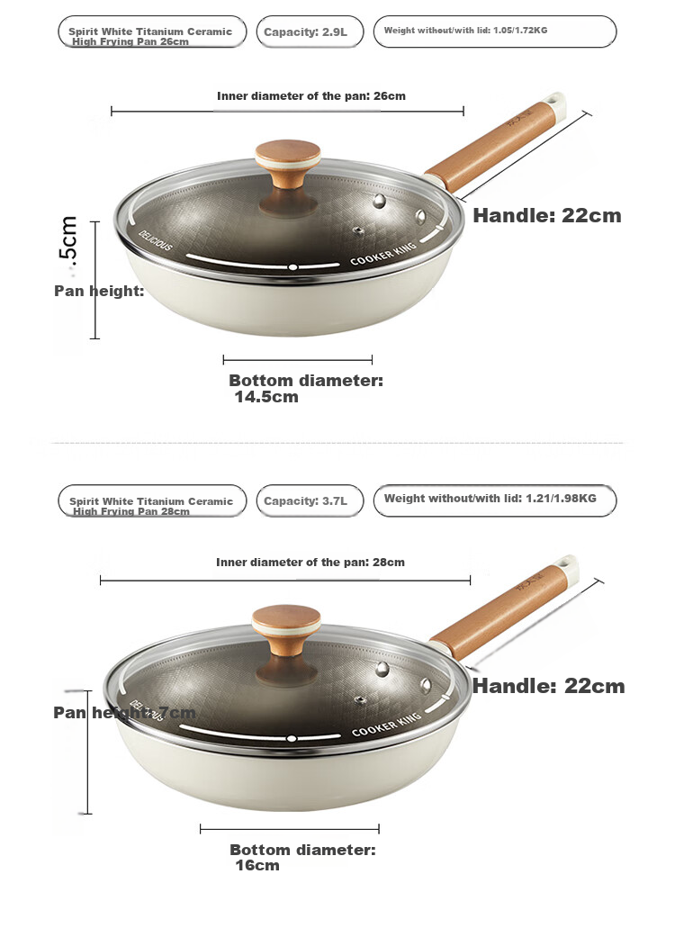 COOKER KING Flat-Bottom Frying Pan, 304 Stainless Steel, Titanium Coating, Non-Stick Pan, Suitable for Iron Spatula, Honeycomb Pattern, 28cm 10