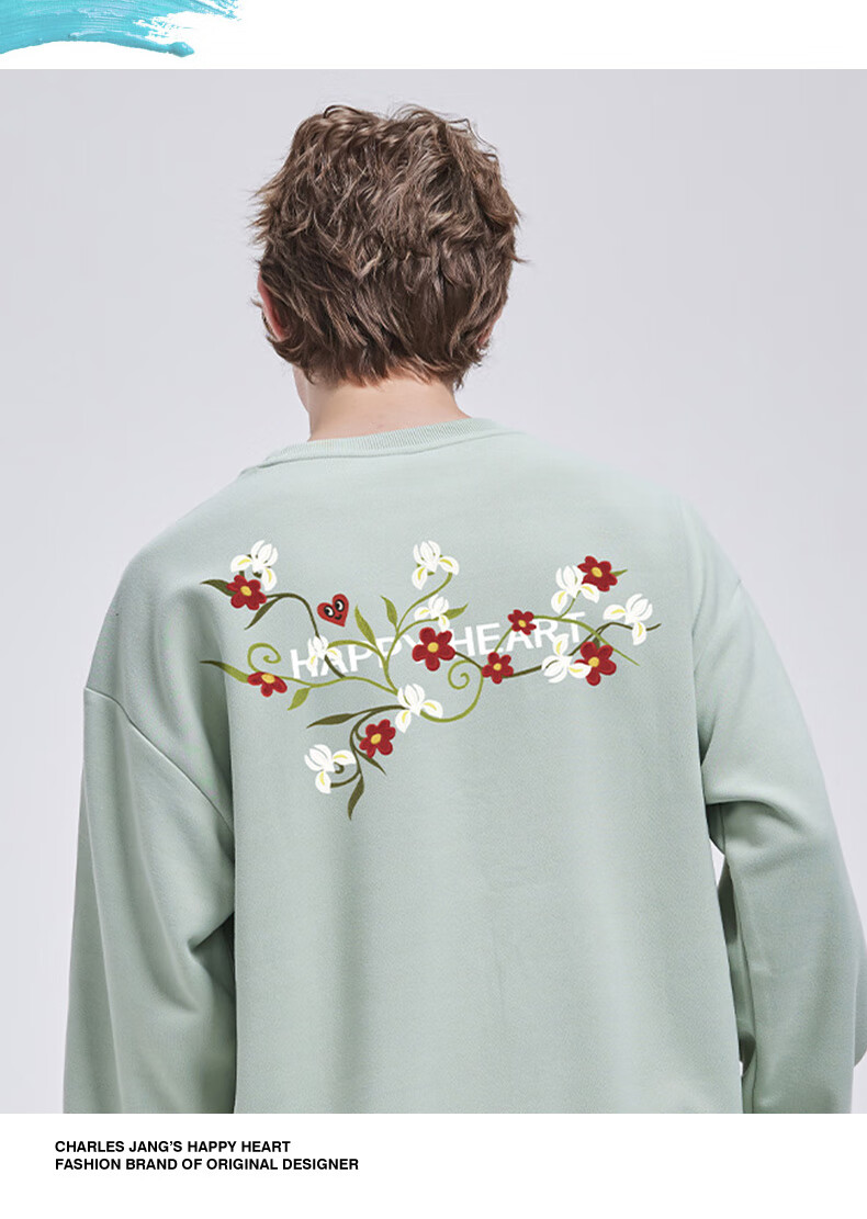 Chaersitaoxin American Floral Print Sweatshirt for Men, Spring And Autumn Round Neck Loose Casual Long Sleeve Couple's Wear, Black, Size M 9