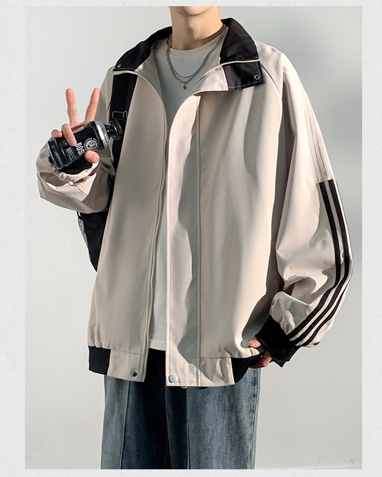Dingfengbaoluo Men's Workwear Jacket Autumn Loose Stand Collar Baseball Sports Waterproof Casual Jacket MUY01 Light Khaki XL 8
