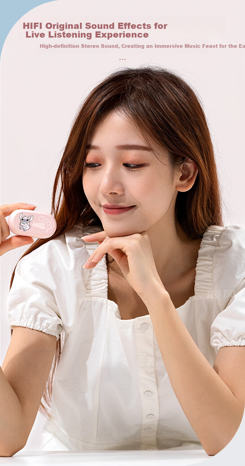 DISNEY True Wireless Bluetooth Earphones In-Ear Gaming Music Ultra-Long Battery Life Headphones 2025 New Model Couple Gift D29 Pink Angel Compatible with Apple Huawei Xiaomi 3