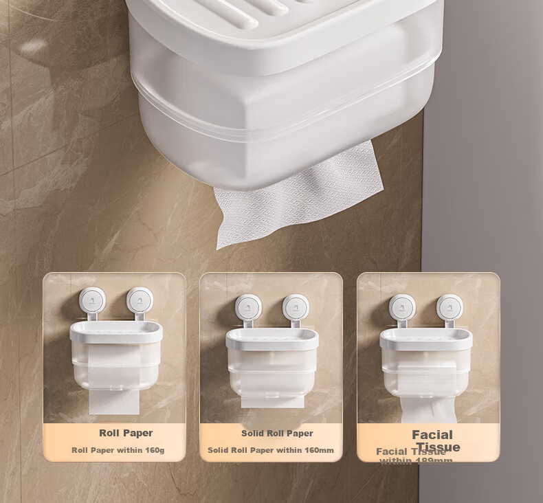 Taili Suction Cup Bathroom Tissue Box, Toilet Paper Holder, Wall-Mounted Storage Rack, Waterproof, No Drilling Required 6