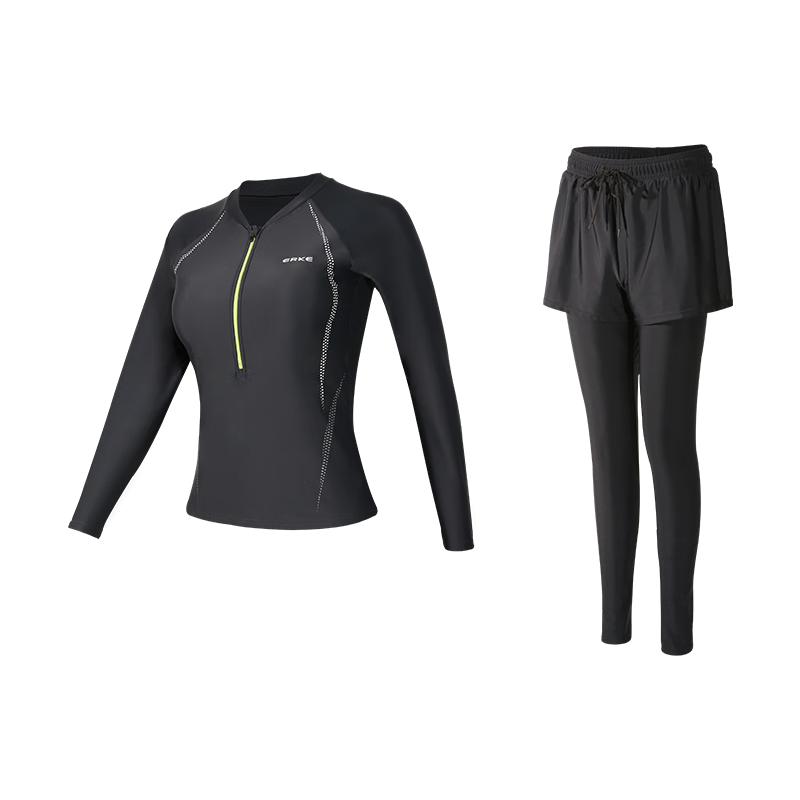 ERKE Adult Two-Piece Swimsuit for Women, Long-Sleeve And Long Pants Set, Sun Protection, Hot Spring Surfing Suit, Diving Wear, Conservative Plus Size Swimwear