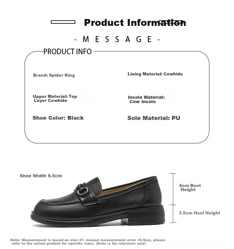 SPIDER KING Loafers for Women, Thick-Soled Horse Bit Buckle, Soft-Soled Casual Shoes, Slip-On, British Style Versatile Leather Shoes, Black, Size 36 3