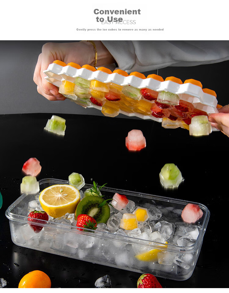 Quanshi Silicone Soft-Bottom Honeycomb Ice Tray, Ice Cube Mold with Lid, DIY 2-Layer 94 Grid 1.7L, Snap-On Lid with Ice Scoop 6