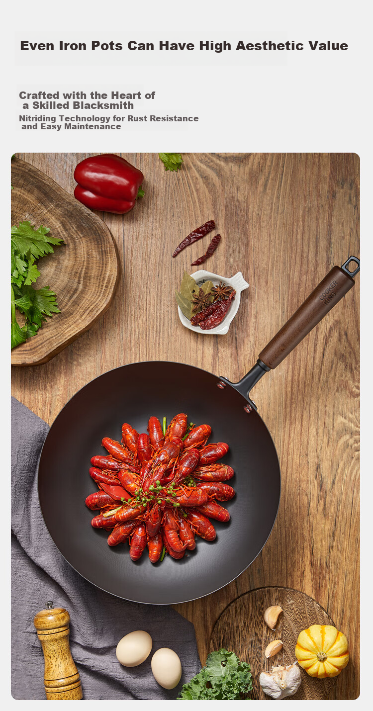 COOKER KING Wok Iron Pan for 1-2 People, Stir-Fry Pan 28cm Compatible with Induction Cooker, 2nd Generation Ultra Iron BZ50526 3