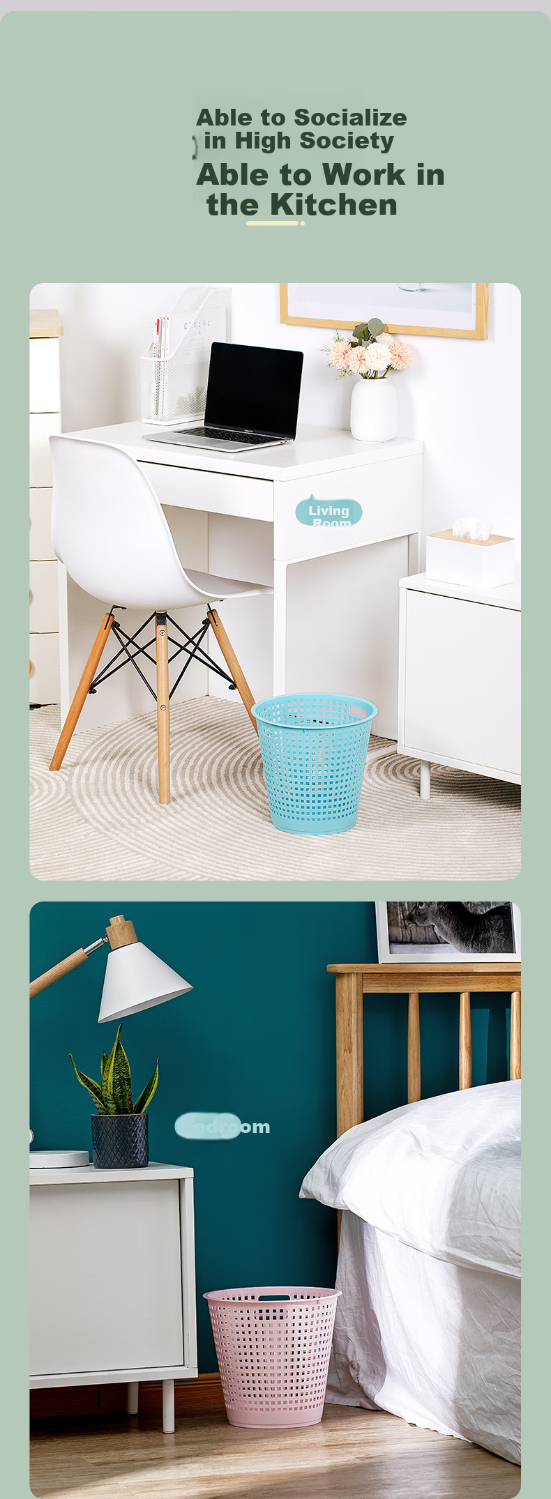 CHAHUA Trash Can, 7L Bathroom Wastebasket, Kitchen Garbage Bin, Living Room Uncovered Portable Garbage Basket 7