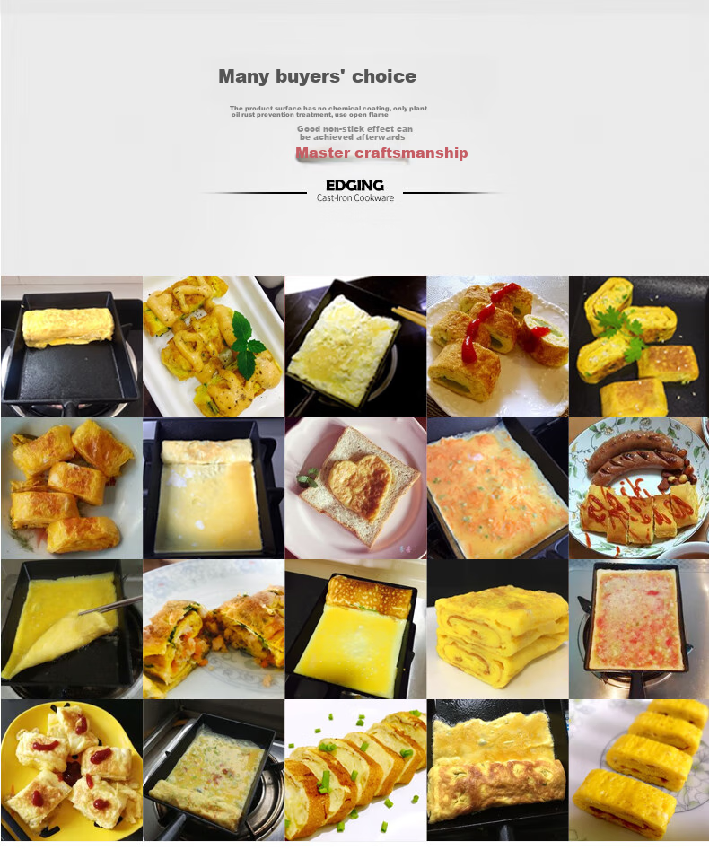 Dianjiang Square Cast Iron Wok, Uncoated Non-Stick Pan, Breakfast Egg Roll Pan, Thick Egg Pan, Flat-Bottom Frying Pa 4