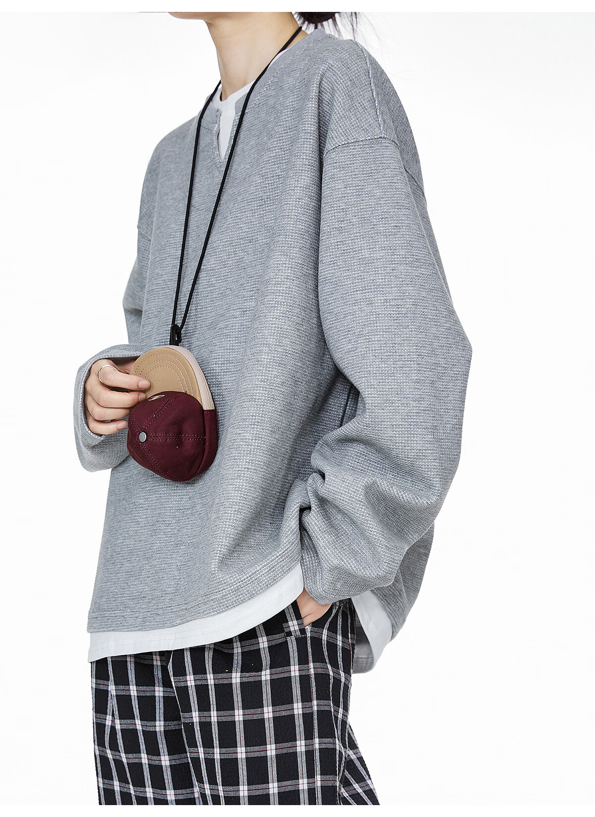 ICH MODE Women's Pullover Sweatshirt American Waffle Long Sleeve T-Shirt Autumn Winter Loose Casual Henley Neck Top Gray L 12