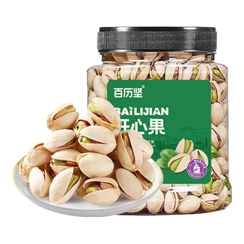 百历坚 罐装开心果500g 美国进口原色大颗粒每日坚果休闲零食年货送礼