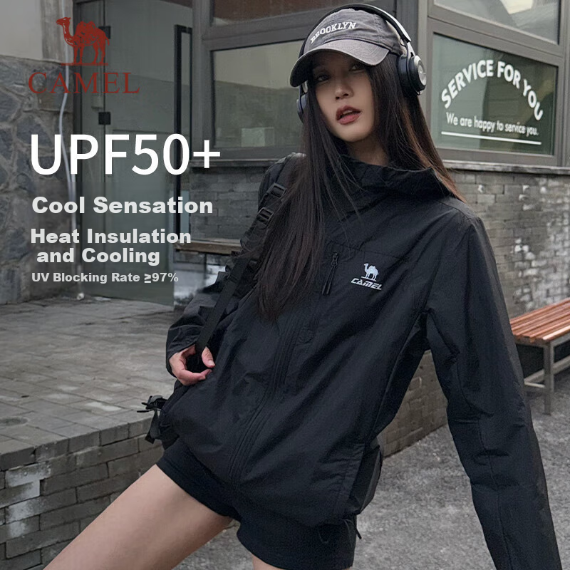 CAMEL [Xueshan Shell] Summer Sun Protection Clothing for Men And Women, Outdoor Sports Wear, Ice-Cool Loose Hooded New Lightweight Jacket
