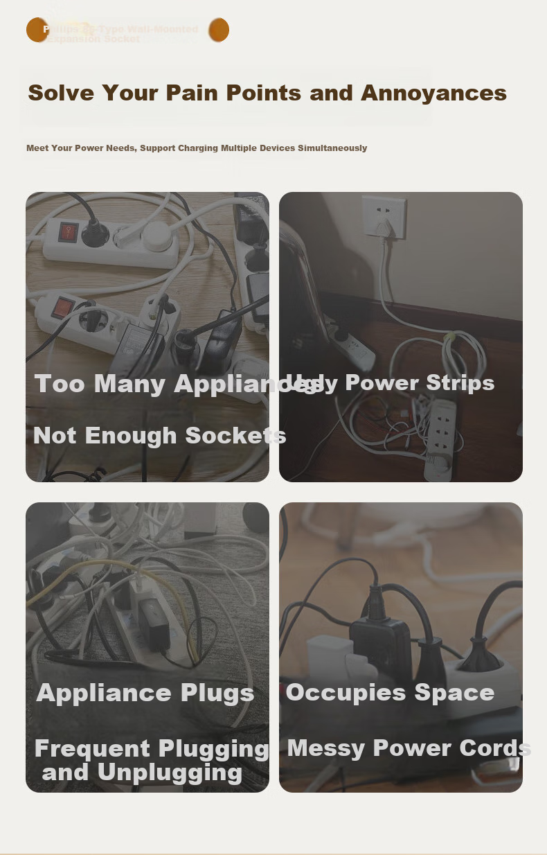 PHILIPS Mini USB Socket Expander 12W 1A1C Converter 3-Outlet Extension Socket Dorm Wall Bedside Multi-Function Wireless 1-to-5 Socket Adapter 6