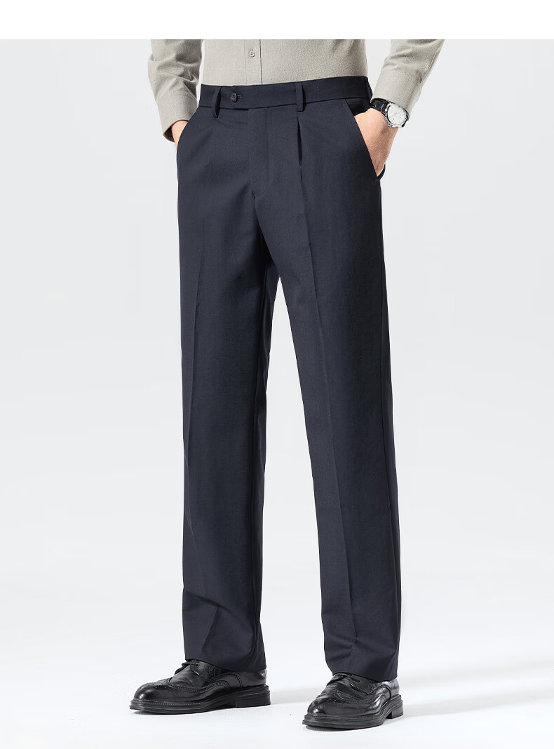 FIRS Men's Wool Blend Spring Autumn Business Loose Fit Commuter Dress Pants Straight Leg Casual Trousers 4