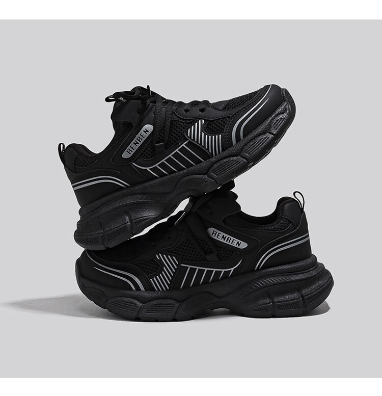 RENBEN Purple Vintage Platform Thick-Soled Height-Increasing Dad Sneakers for Women 2026 Spring New Casual Versatile Lightweight Black Sports Shoes 11