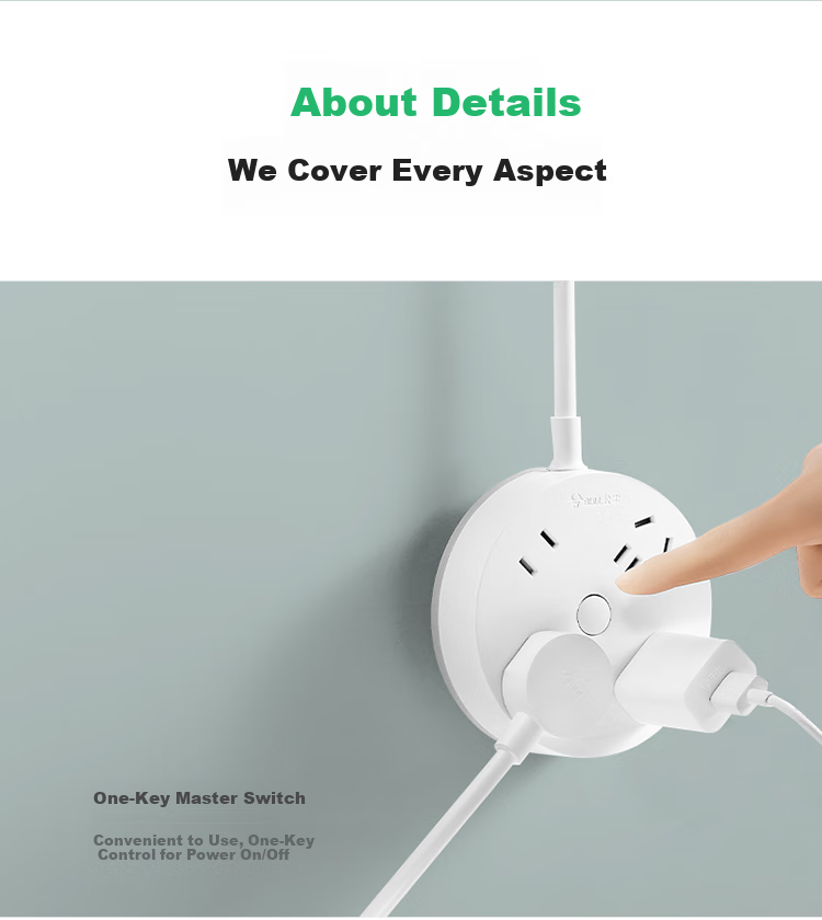 BULL Power Strip/Extension Cord/Surge Protector/Power Bar/Power Strip with Master Switch, One to Four Conversion, Round Socket, Total Length 0.2 Meters GN-R2220 7