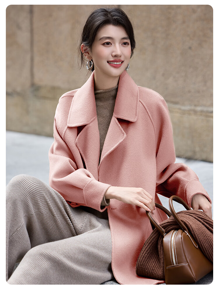 Bailu Elegant 100% Wool Coat 2025 Winter New Suit Collar Simple Mid-Length Double-Faced Woolen Women Black S 14