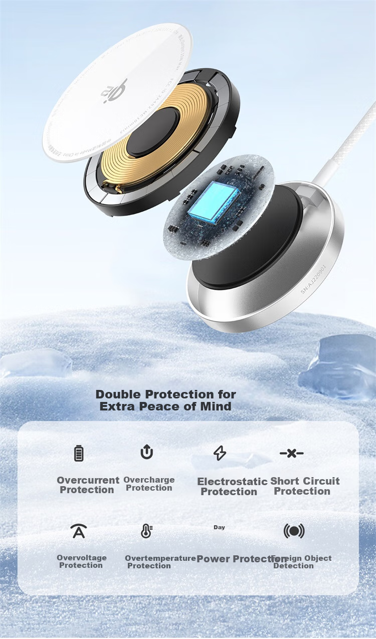BASEUS Apple Wireless Charger, Supports MagSafe Magnetic Fast Charging, Qi2 Certified 15W Fast Charging for IPhone 18/17/16/15/14/13 Pro Max/PLUS Earphones 8