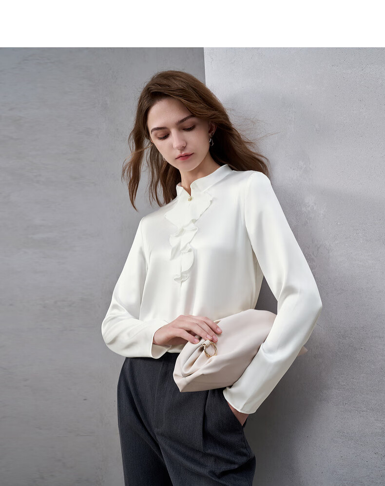 G2000 Satin Ribbon Stand Collar Women's Spring Autumn Silky Long Sleeve Casual Shirt Mall Same Style 5