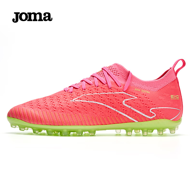 JOMA Thunder Sock Football Shoes MG Short Studs Non-Slip Wear-Resistant Lightweight Speed Training Match Shoes Rose Red Size 42