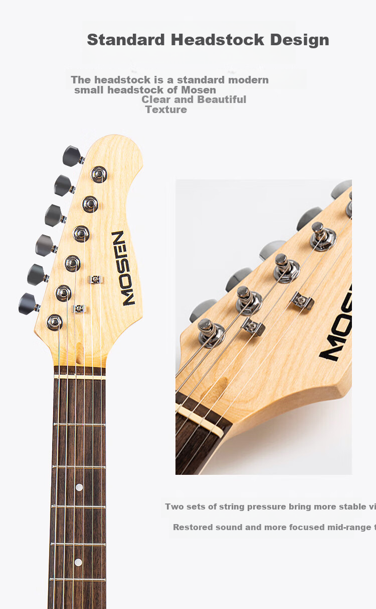 MOSEN MS-SS60BK Electric Guitar, ST Model with Tremolo Bar, Single-Coil Beginner Entry-Level Electric Guitar, Elegant Black 6