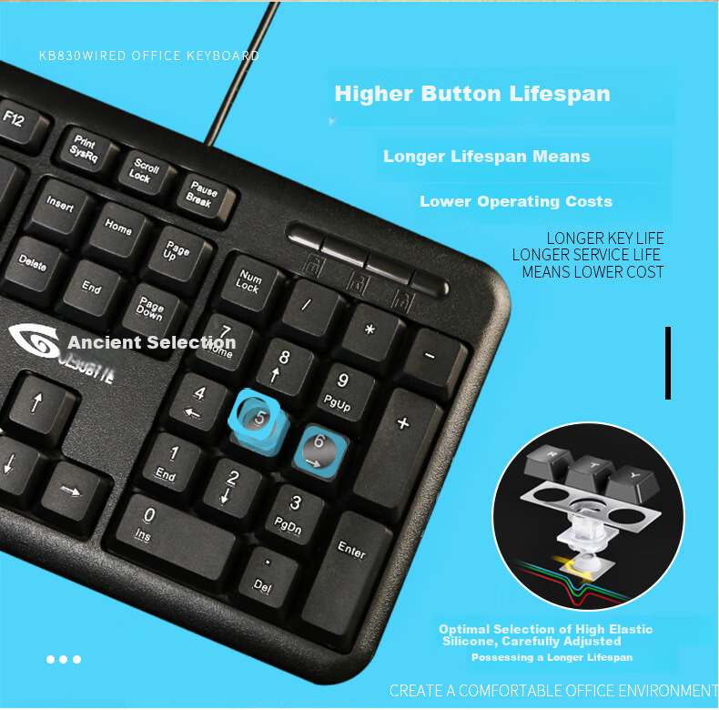 GESOBYTE K830P Keyboard Wired Office Keyboard 104 Keys Water-Resistant PS2 Round Port Desktop Computer Keyboard Black 2