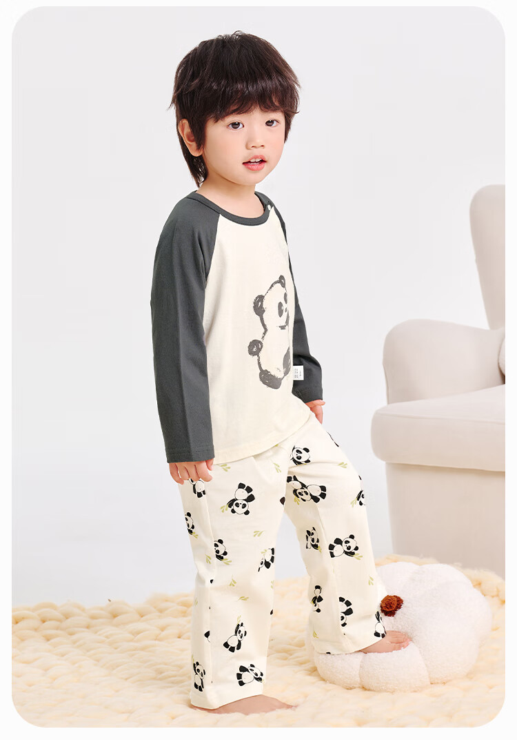 YUZHAOLIN Children's Pajamas Spring Boys' Pure Cotton Home Wear Set Big Kids Clothing Children's Apparel Hand-Drawn Panda Desig 5
