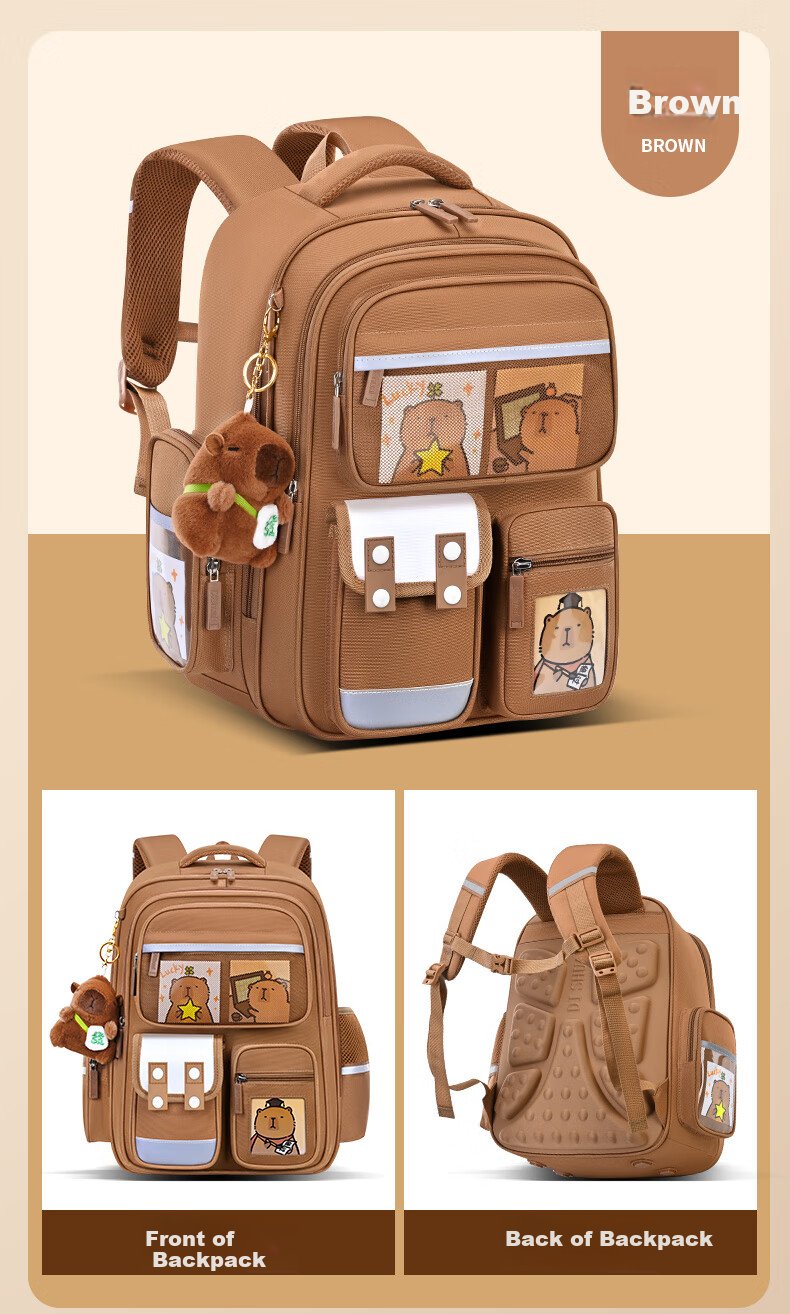 Dishuai Capibala Elementary School Backpack for Girls Grades 1-3 Lightweight Spine-Protecting Large Capacity Children's Backpack for Boys 19