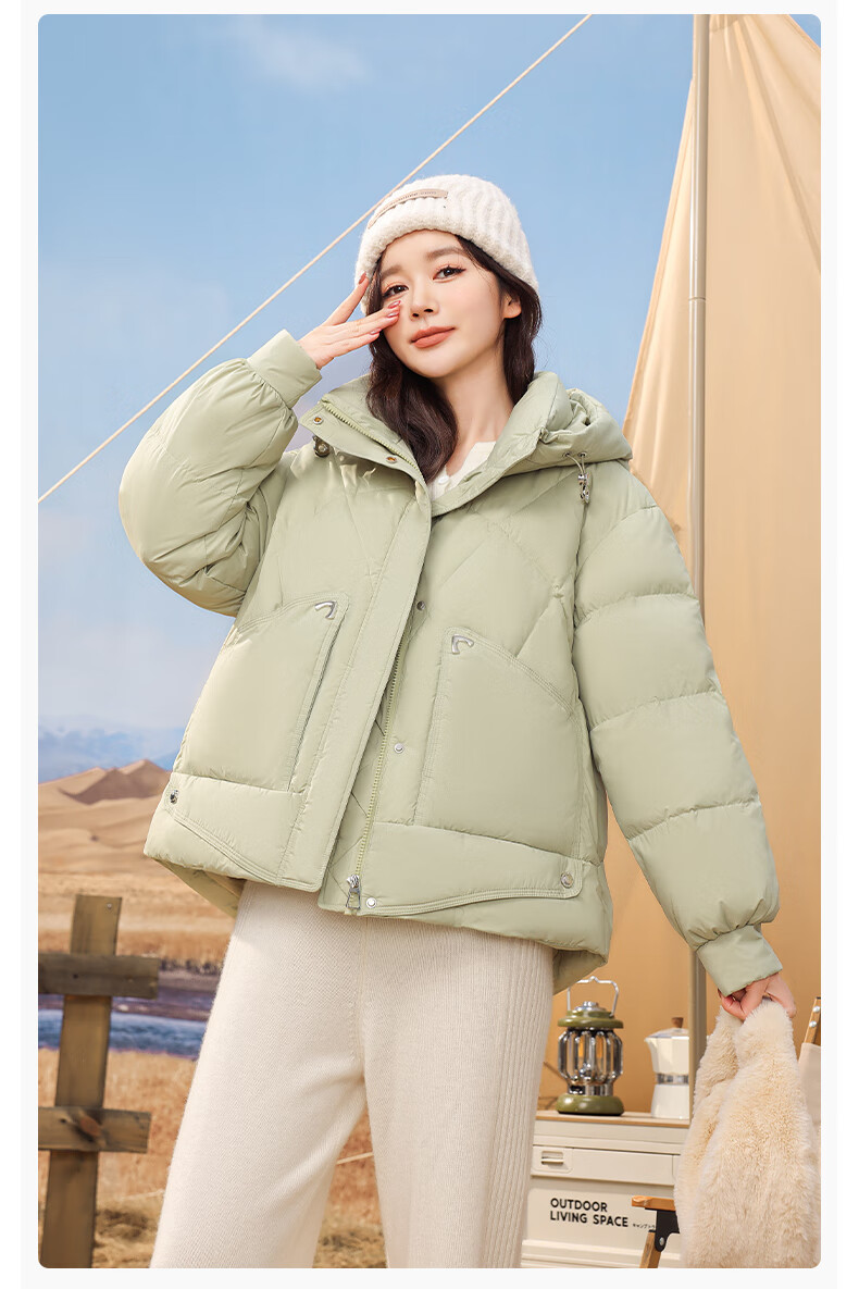 SNOWFLYING Women's Short Down Jacket 2025 Autumn Winter New Fashion Collar Warm 90% Down Coat Green XS 18