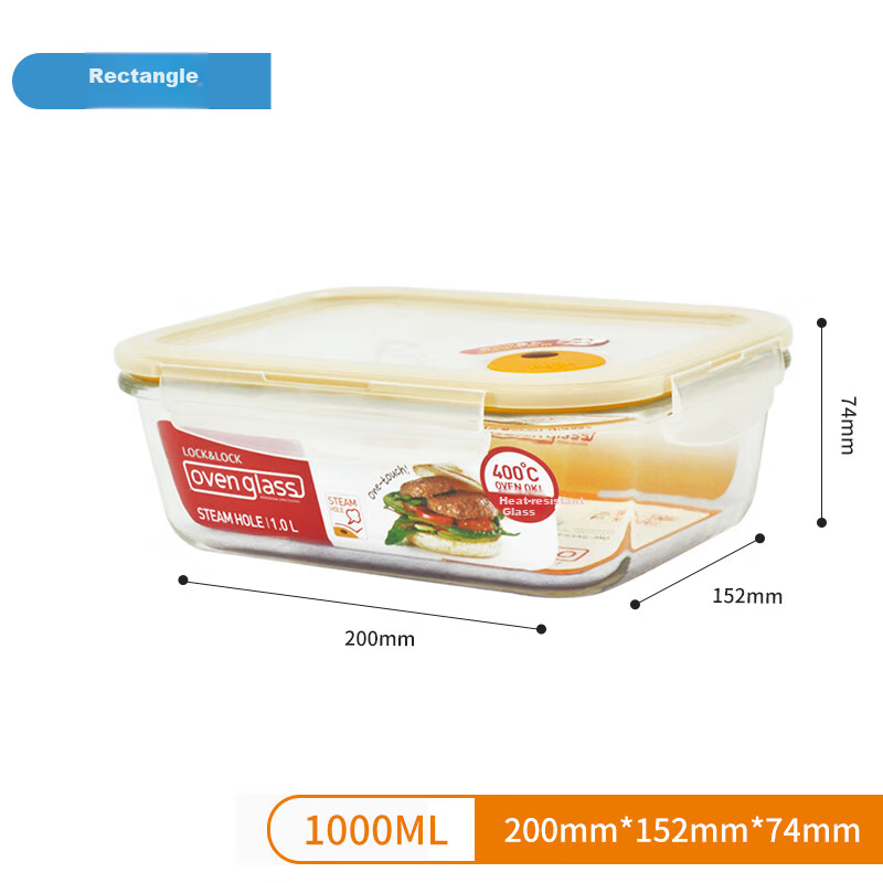 LOCK&LOCK Glass Food Storage Container with Steam Vent, Heat-Resistant Glass Jar for Microwave, Noodle Bowl, Glass Bowl, Bento Box, Lunch Box, 1L Capacity