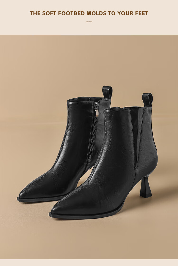 ZHR Women's Winter Vintage Elegant High Heel Thin Heel Ankle Boots Pointed Toe Height Increasing Boots BQ150A Black Size 34 4