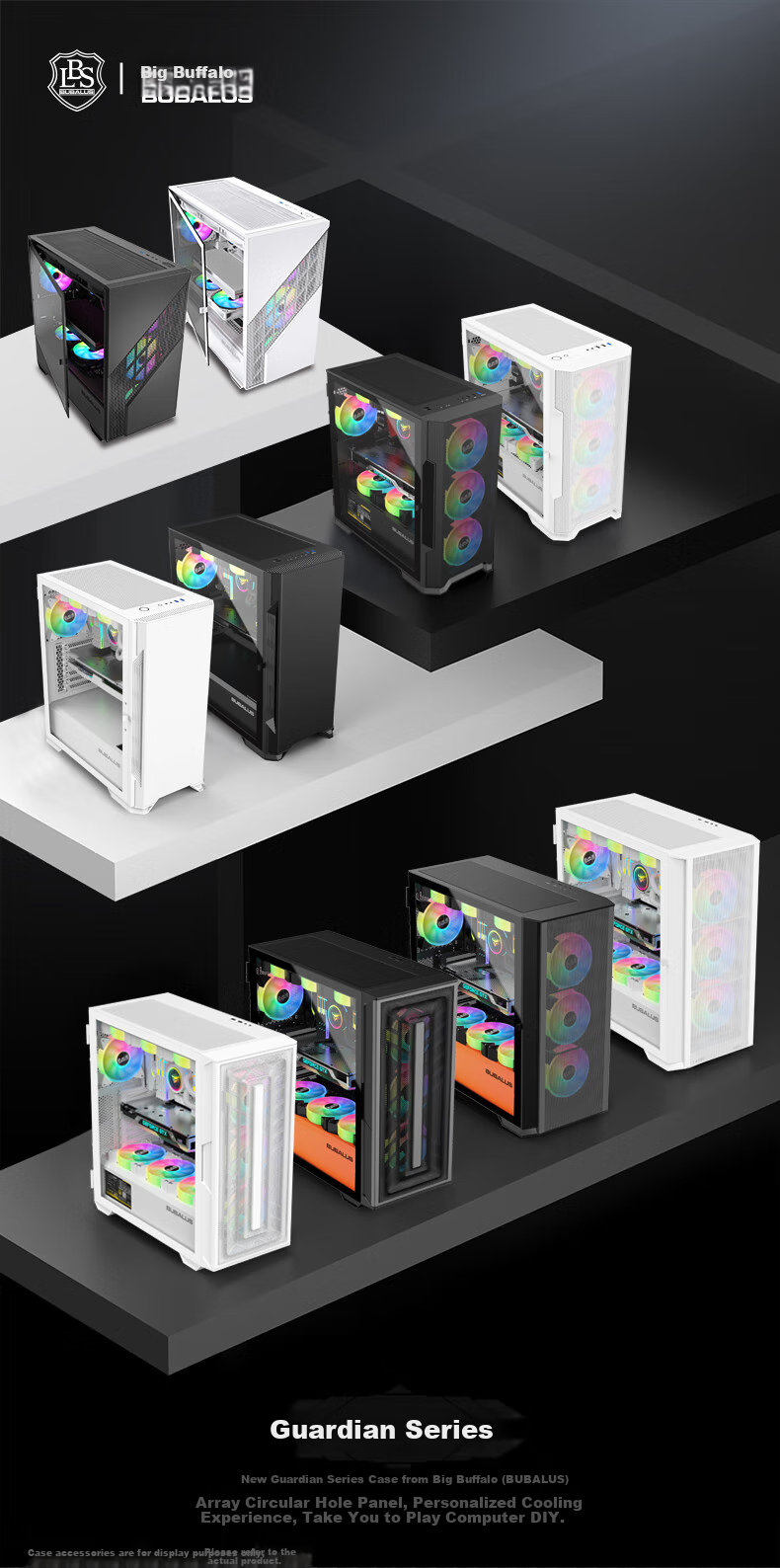 BUBALUS Guardian S301 Black Computer Desktop Case (Top And Front Dual 360mm Water Cooling Positions / Supports E-ATX / Full Side Glass Panel / 12 Fan Positions) 1