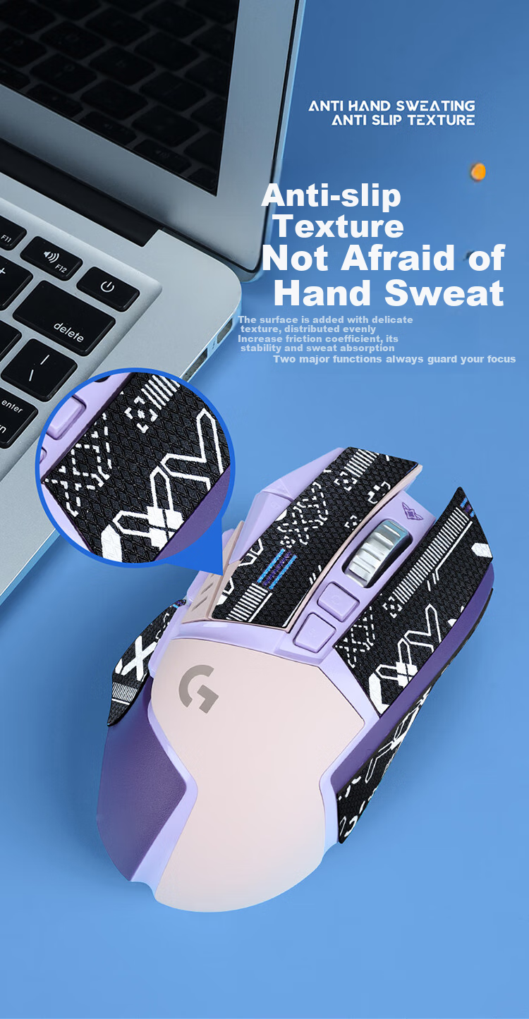 BUBM GpW Anti-Slip Sticker for G502Hero, Sweat-Absorbing Side Sticker, Gaming Frosted Anti-Slip Sweat-Proof Wired And Wireless Mouse Sticker Specialized, Black Printed Collectio 2