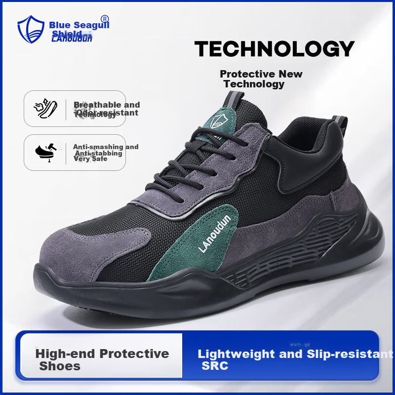 Lanoudun Men's Safety Shoes, Non-Slip SRC Lightweight Anti-Smashing Anti-Puncture Work Boots for Construction Sites And Chefs, D2095SR Size 43