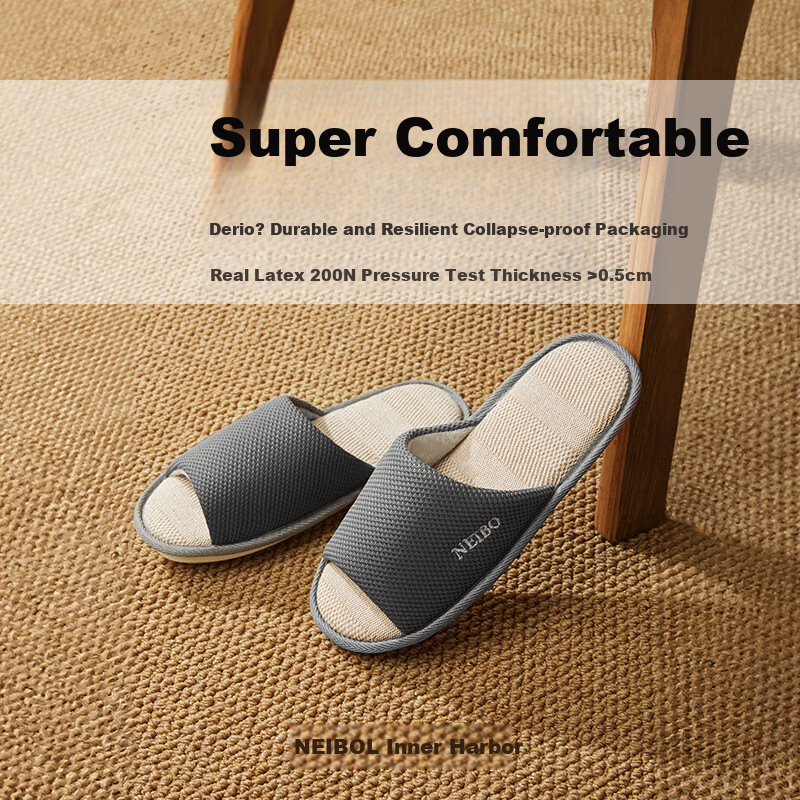 NEIBO [Super Comfortable] Latex Cotton Linen Slippers for Men And Women, Spring And Autumn, Extra Large Size, Non-Slip, Odor-Resistant, Linen Fabric Slippers, Gray, Size 39
