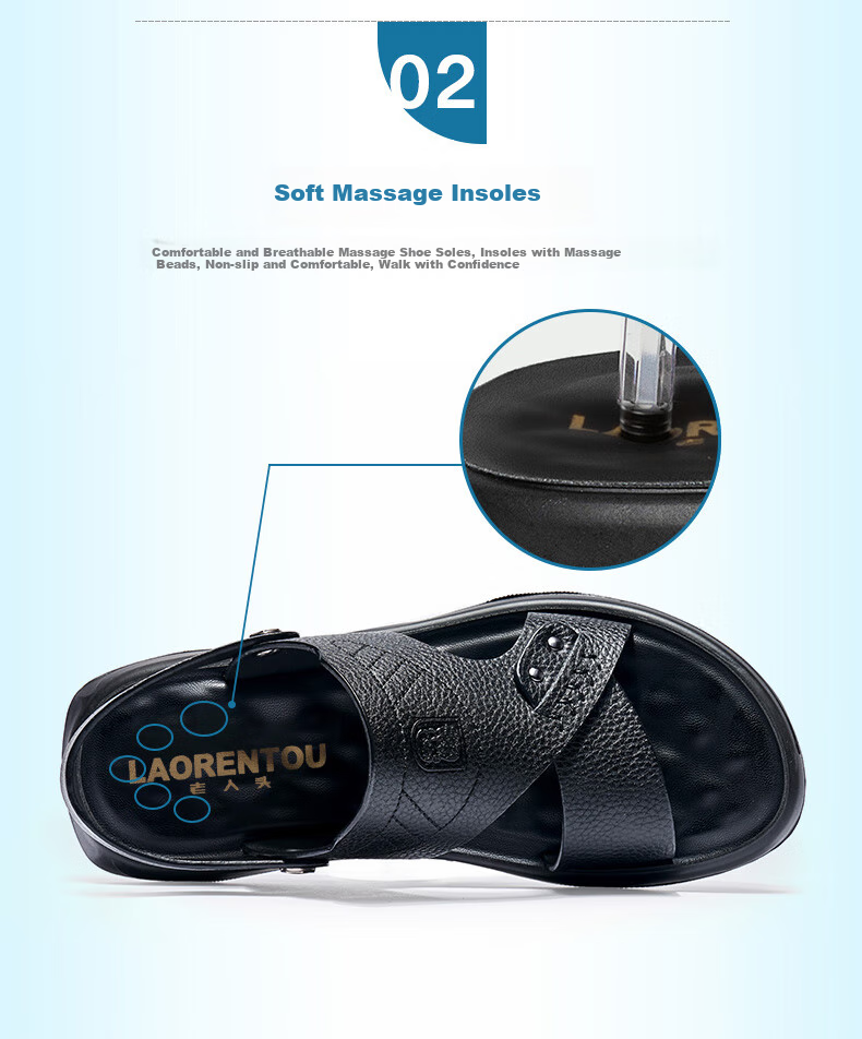 LAORENTOU Men's Sandals, Summer Beach Shoes, Top-Grain Leather Sandals And Slippers, Dual-Use Leather Sandals for Men, A90125, Brown, Size 39 9