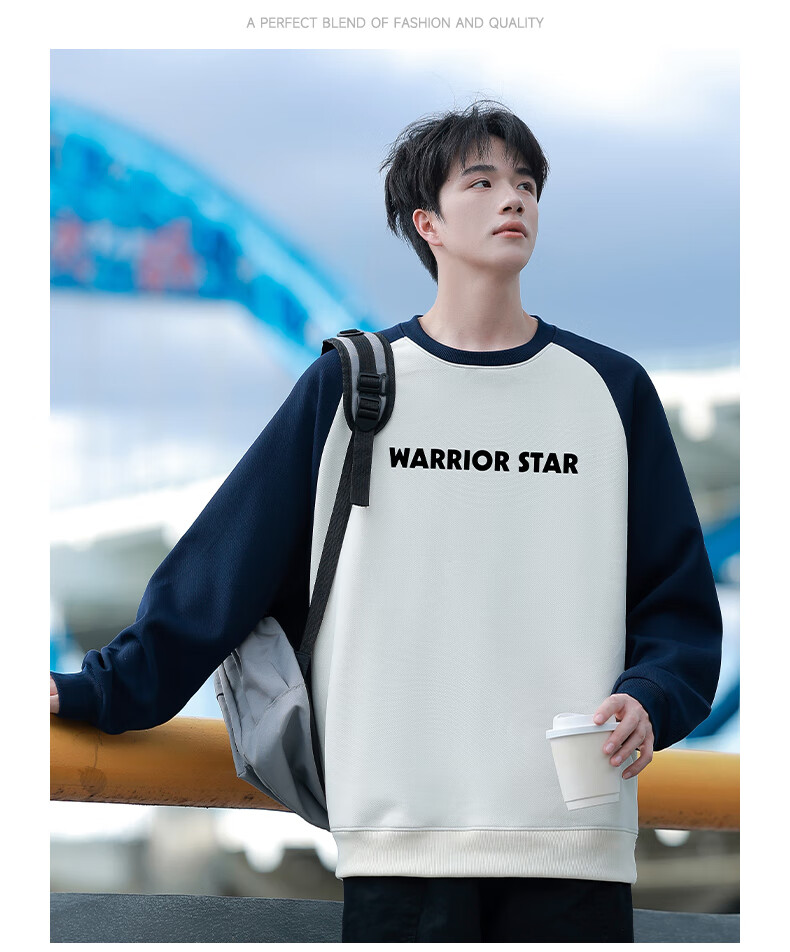 Warrior Sweatshirt for Men, Spring And Autumn Season, Color Block Spliced Round Neck Long Sleeve T-Shirt, Comfortable Retro Base Layer Pullover for Men, 1078 9