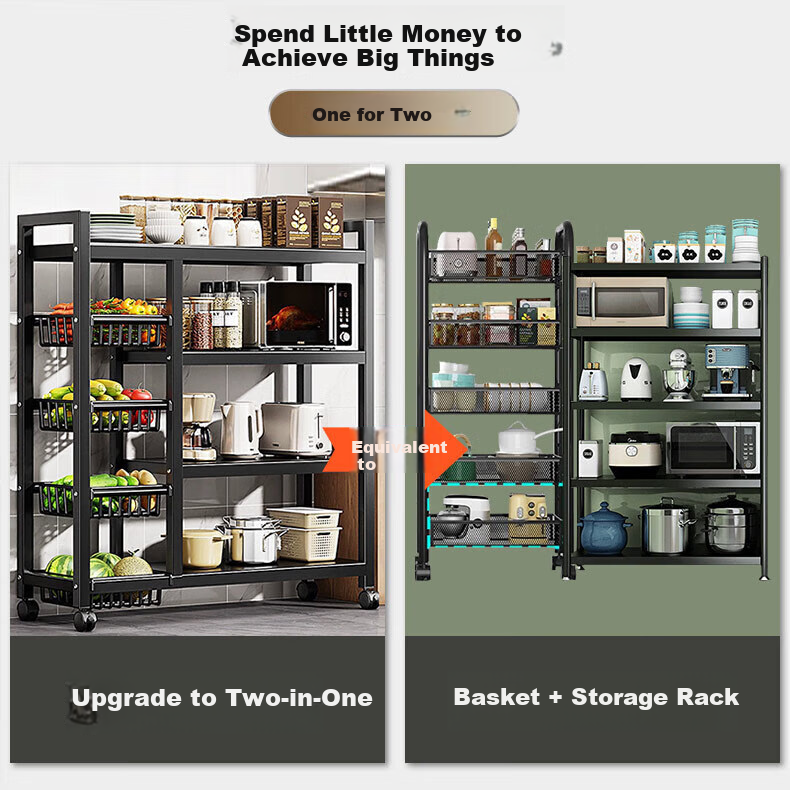 Quanpinwu Kitchen Storage Rack, Floor-Standing Multifunctional Utensil Shelf, Storage Organizer for Home, Fruit And Vegetable Basket, Storage Rack, 349 2
