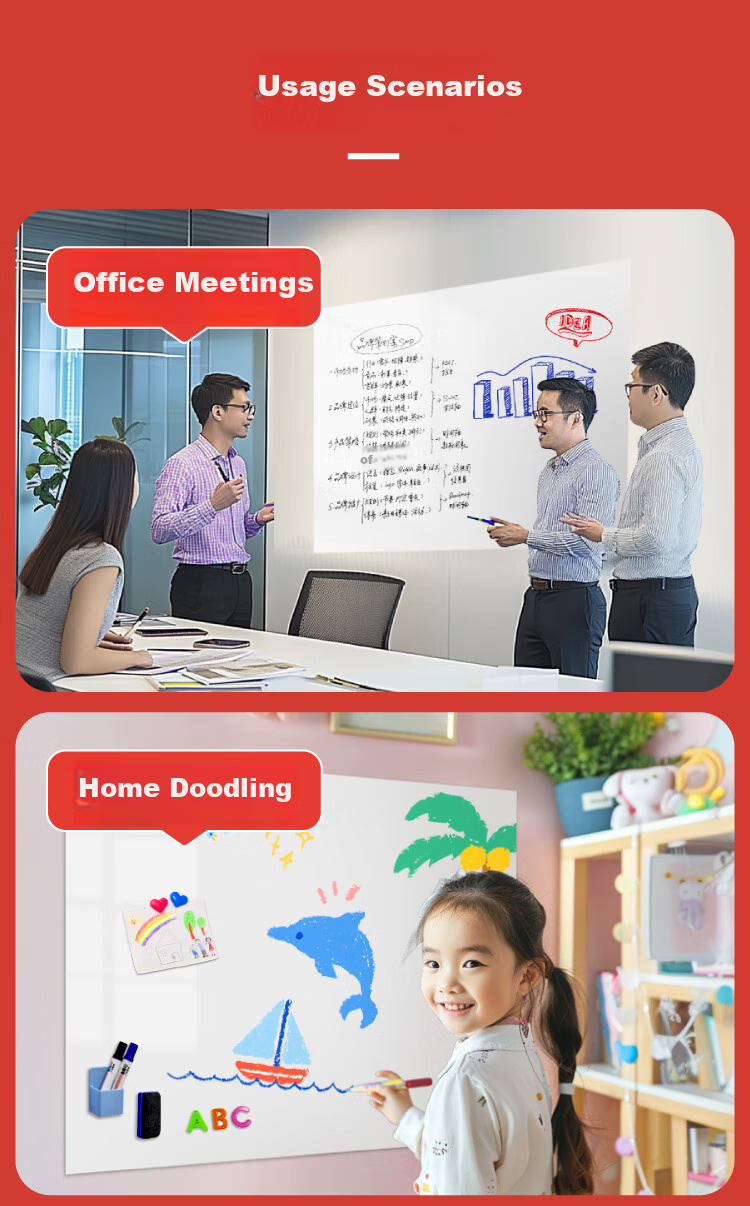 JONEVEE 90*60cm Soft Whiteboard Wall Sticker, Removable without Damaging Walls, for Teaching And Home Use, Magnetic Writing, Note-Taking, Children's Easy-To Doodle Drawing, Wall Paper, WT6090 4