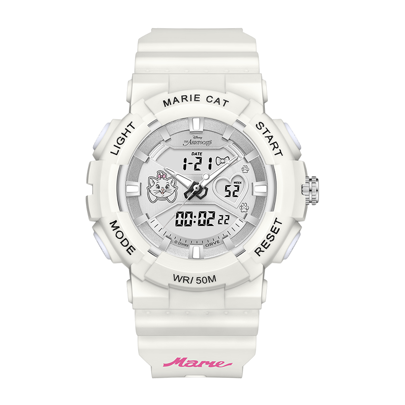 Disney Marie Cat Collaboration Sports Alarm Clock Electronic Waterproof Watch for Middle and High School Students Student Exam Children's Birthday Gift