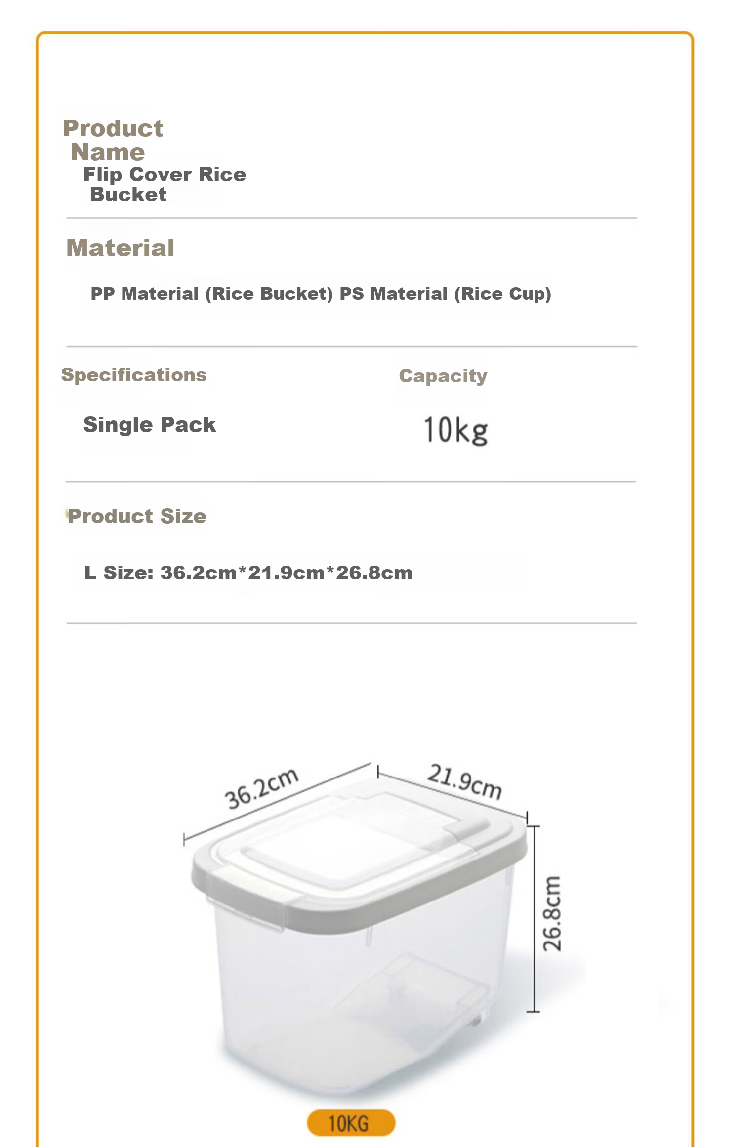 CHAHUA Rice Container, Rice Storage Bin, Flour Storage Jar, Moisture-Proof Rice Container, 20 Jin Capacity 6