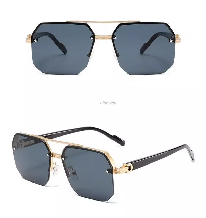Feidler Semi-Rimless Unisex Retro Double Bridge Metal Square Fashion Trendy Driving UV Protection Sunglasses 2