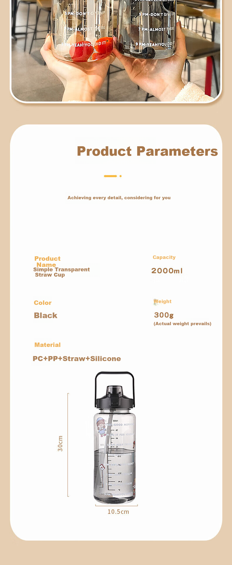ZARVYRELAXED Extra Large Capacity Water Bottle with Straw And Scale, Sports Trendy High-Temperature Summer Water Bottle, Plastic Jug 1