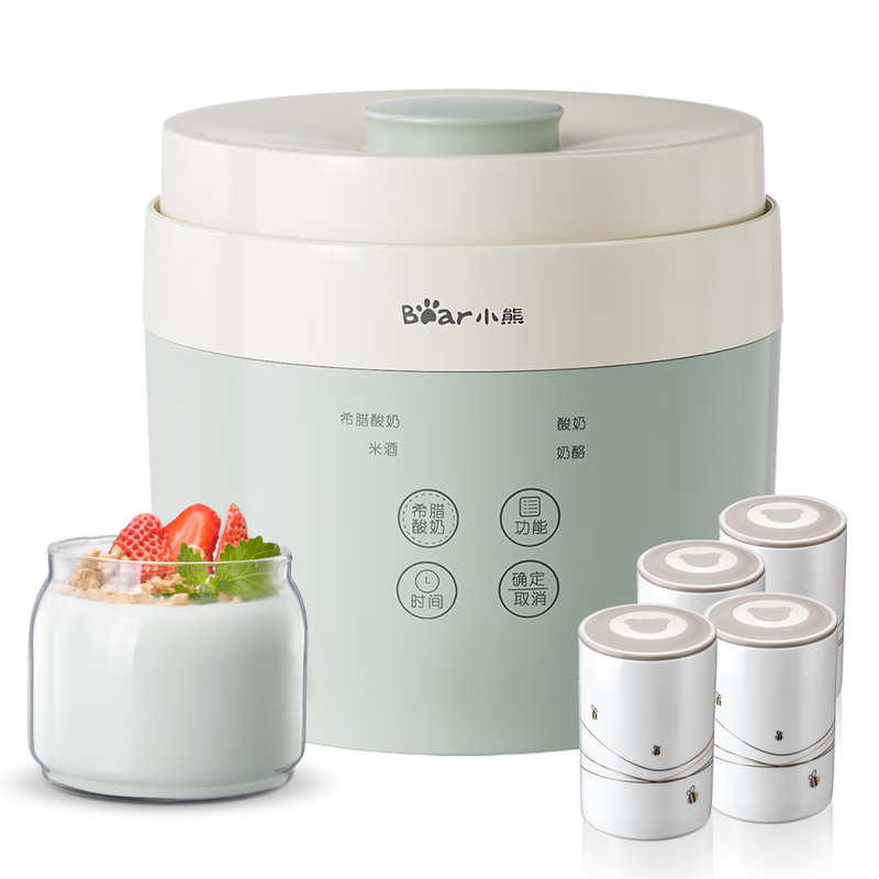 Bear Yogurt Maker, Home Automatic Greek Yogurt Cheese Rice Wine Maker, Yogurt Fermentation Glass Inner Pot Ceramic Divided Cup SNJ-C10V3