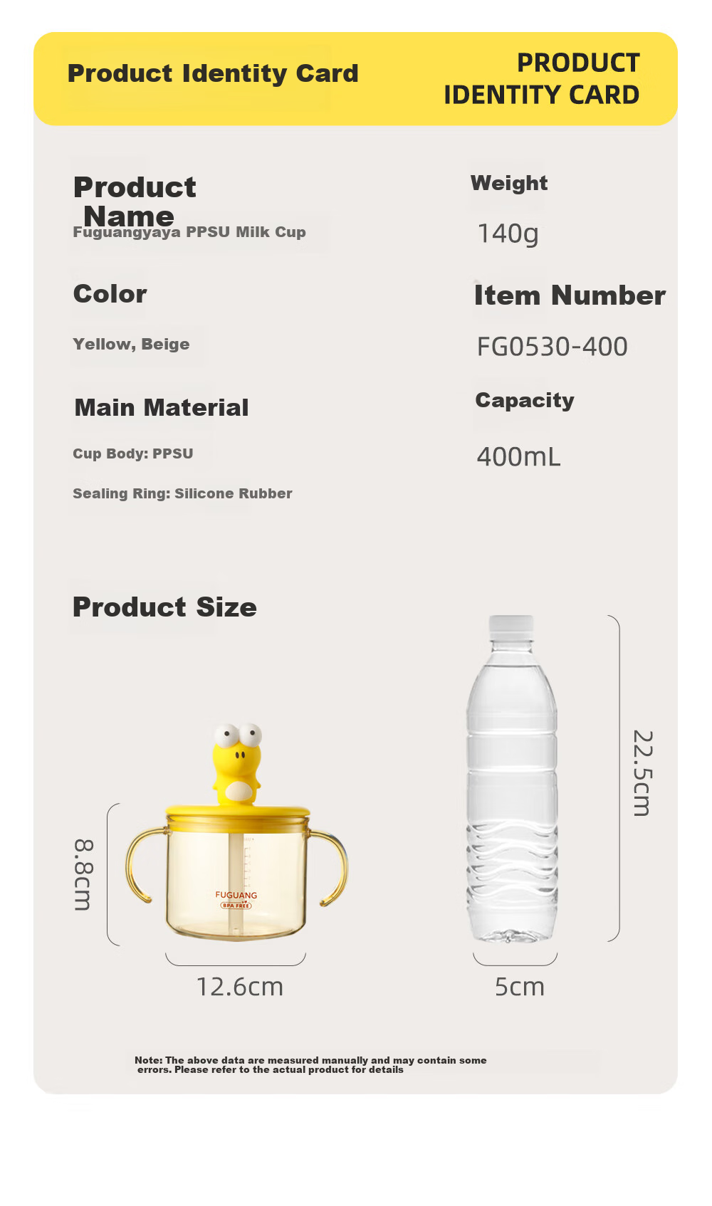 FGA Fuguang Children's Milk Cup with Handle And Scale, Direct Drinking Water Bottle for Babies, PPSU Straw Cup for Learning to Drink 15
