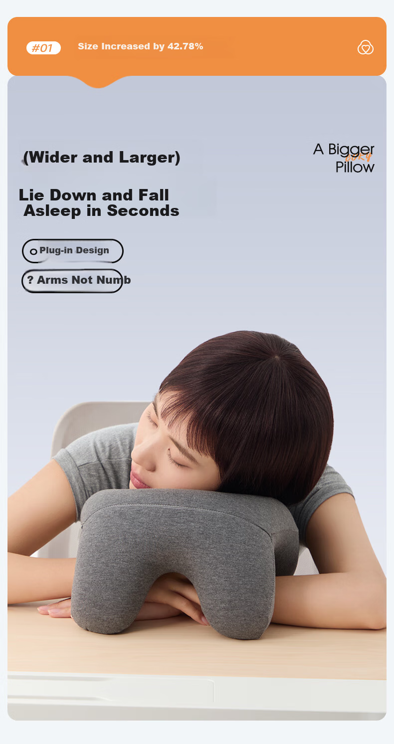 CORY Nap Pillow for Adults And High School Students, Office Nap Pillow, Sleeping Pillow, Hugging Pillow, Nap Aid - Gray 4