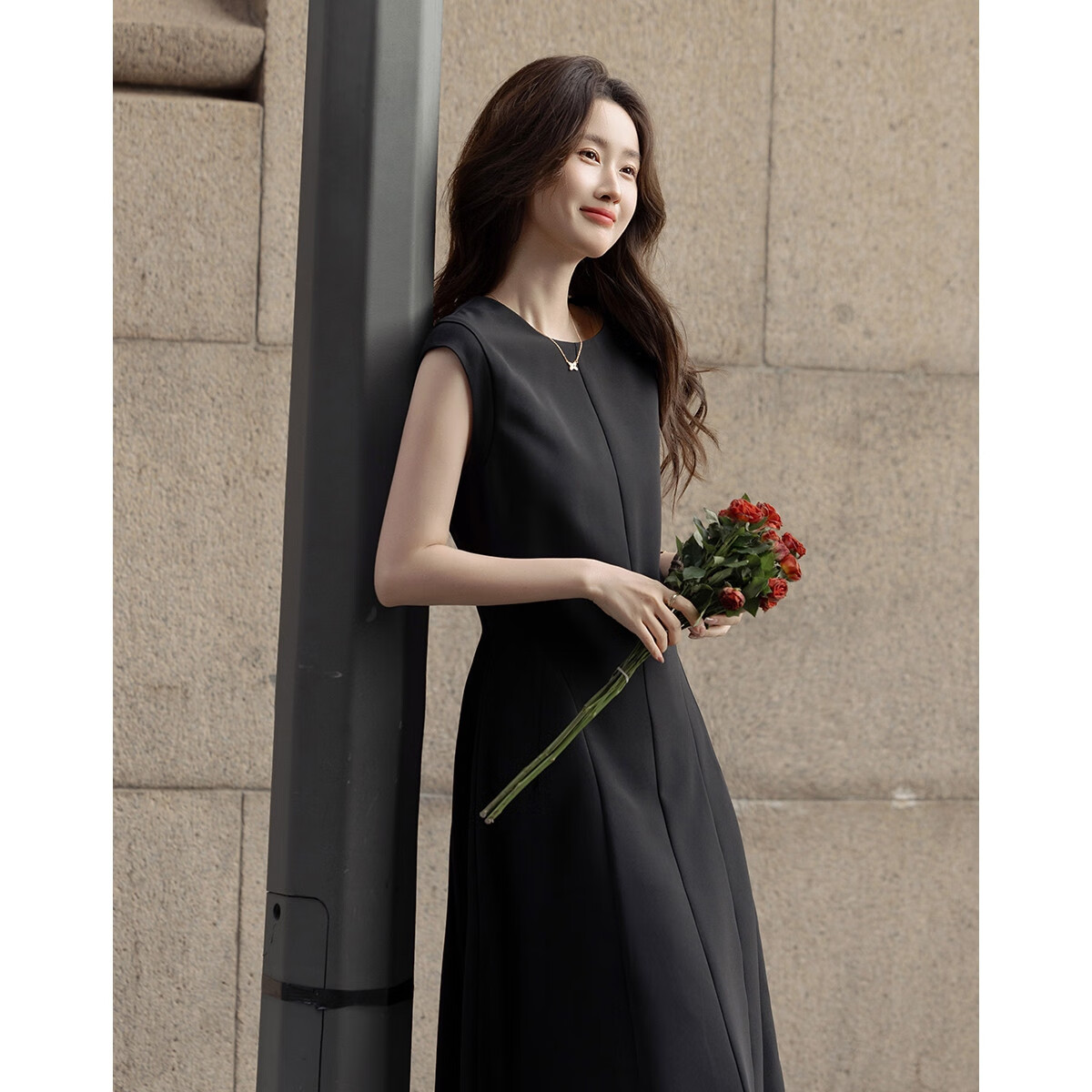 Demana French Princess Dress Summer Urban Elegant Vintage Round Neck Sleeveless Waist-Slimming Mid-Length Dress for Women