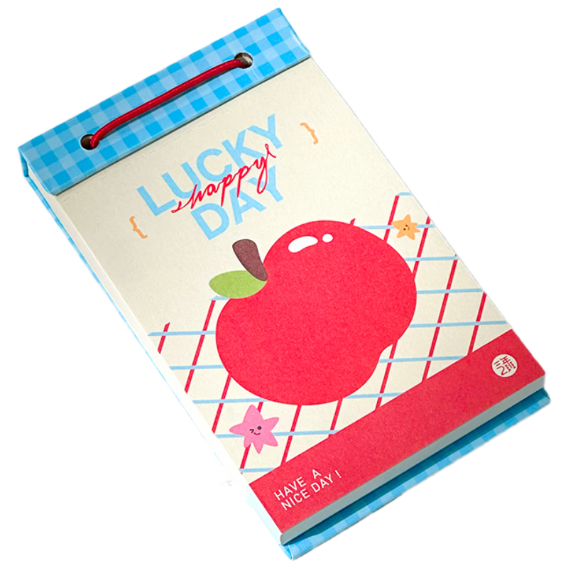 Sannianerban Dopamine Strap Notebook, Simple Paper Notebook, Portable Small Notebook, Tear-Off Sticky Notes, Non-Sticky Memo Pad, Study Planner Book, Red Apple
